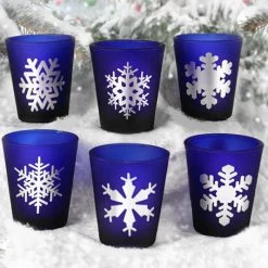 BarProducts.com Novelty Glassware Printed Blue Shot Glasses - Snowflakes - 1.5 Ounce
