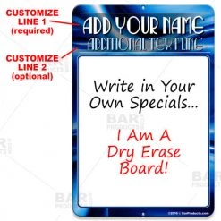 BarProducts.com Dry Erase Specials Sign - ADD YOUR NAME - Blue Abstract Template BAR DECOR