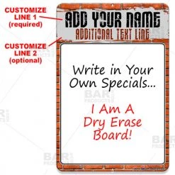 BarProducts.com BAR DECOR Dry Erase Specials Sign - ADD YOUR NAME - Brick Wall Template