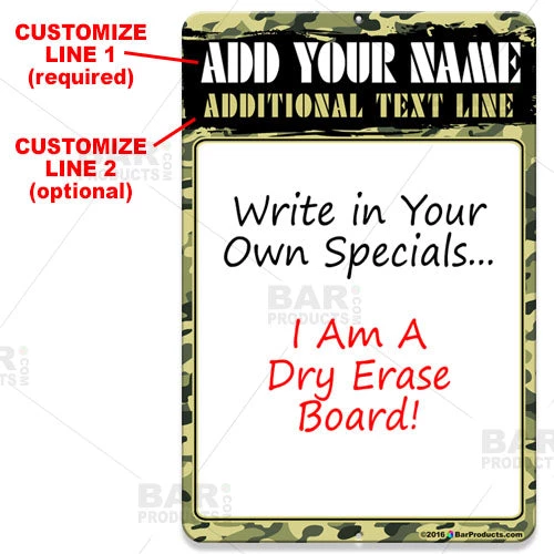 specials-sign-dry-erase-12x18-sample-camo.jpg BarProducts.com Dry Erase Specials Sign - ADD YOUR NAME - Camouflage Pattern Template BAR DECOR