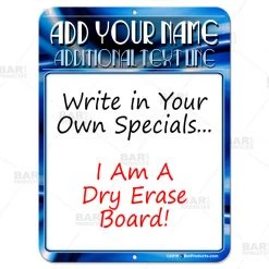 BarProducts.com Dry Erase Specials Sign - ADD YOUR NAME - Blue Abstract Template BAR DECOR