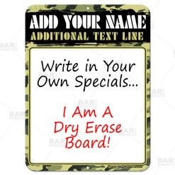 BarProducts.com Dry Erase Specials Sign - ADD YOUR NAME - Camouflage Pattern Template BAR DECOR 4 BarProducts.com Dry Erase Specials Sign - ADD YOUR NAME - Camouflage Pattern Template BAR DECOR