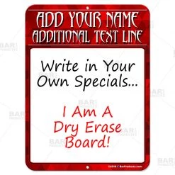 BarProducts.com BAR DECOR Dry Erase Specials Sign - ADD YOUR NAME - Red Abstract Template