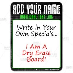 BarProducts.com Dry Erase Specials Sign - ADD YOUR NAME - Stone Template