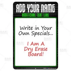 BarProducts.com Dry Erase Specials Sign - ADD YOUR NAME - Stone Template