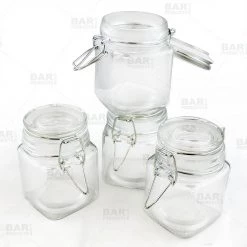 BarProducts.com Square Condiment/Spice Jars - Locking Seal Lid - Set Of 4