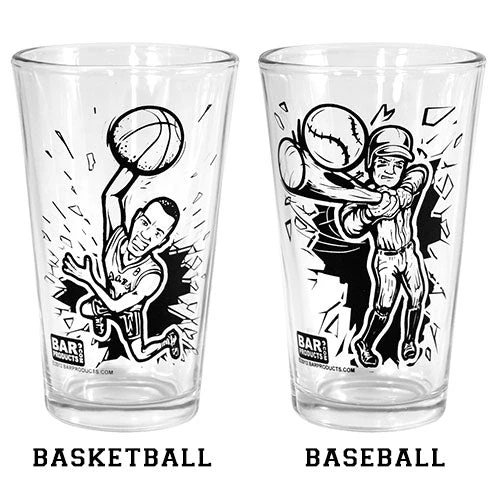 sports-pints-3-500.jpg BarProducts.com Sports Themed Pint Glass Collection Novelty Glassware