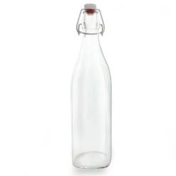 BarProducts.com Square Glass Bottle W/ Swing Top - Available In 1 Liter Or 17 Ounce