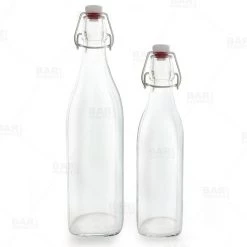 BarProducts.com Square Glass Bottle W/ Swing Top - Available In 1 Liter Or 17 Ounce