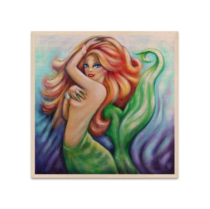 square-table-top-with-featured-artist-brian-mohr-redhead-mermaid-bpc-1.jpg BarProducts.com Featured Artists Redhead Mermaid Square Wooden Table Top - Two Sizes Available