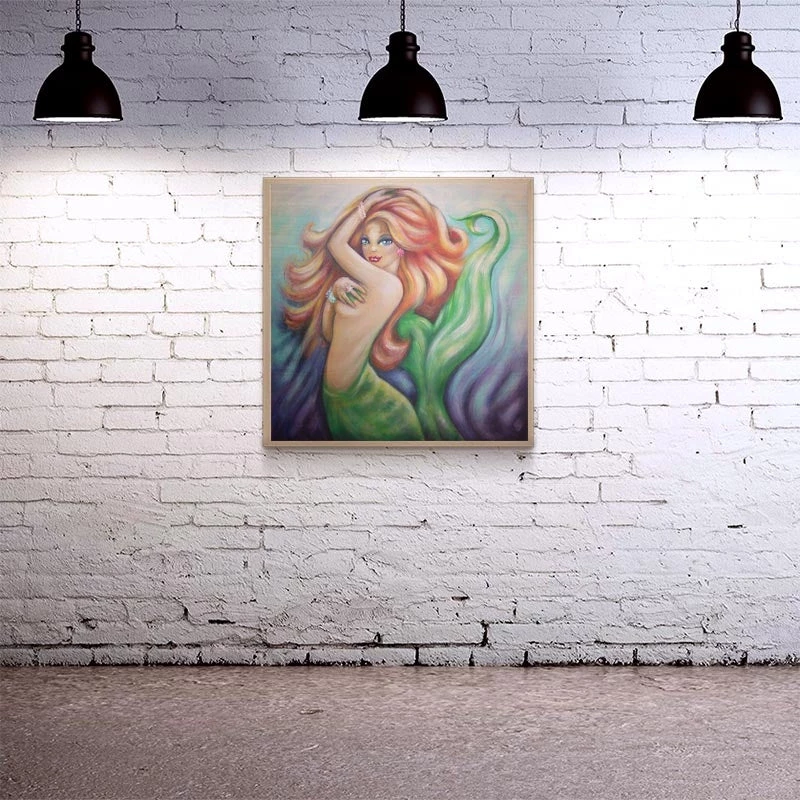 square-table-top-with-featured-artist-brian-mohr-redhead-mermaid-bpc-2.jpg BarProducts.com Featured Artists Redhead Mermaid Square Wooden Table Top - Two Sizes Available