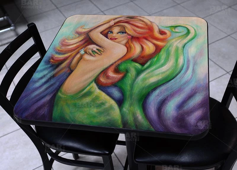 square-table-top-with-featured-artist-brian-mohr-redhead-mermaid-bpc-tmolding.jpg BarProducts.com Featured Artists Redhead Mermaid Square Wooden Table Top - Two Sizes Available