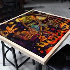 BarProducts.com Tiki Fire Night Square Wooden Table Top - Two Sizes Available Featured Artists