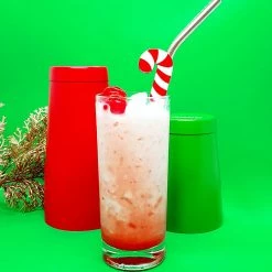 BarProducts.com Stainless Steel Straws With Brush - Candy Cane - Set Of 2