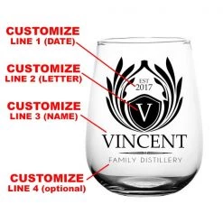 BarProducts.com BAR SUPPLIES CUSTOMIZABLE - Stemless Wine Glass - 17 Ounce - Crest Design 1
