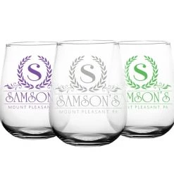 BarProducts.com CUSTOMIZABLE - Stemless Wine Glass - 17 Ounce - Crest Design 2 BAR SUPPLIES