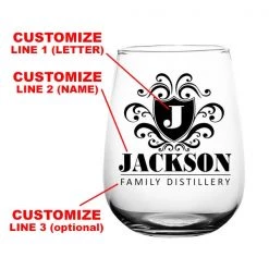 BarProducts.com CUSTOMIZABLE - Stemless Wine Glass - 17 Ounce - Crest Design 3
