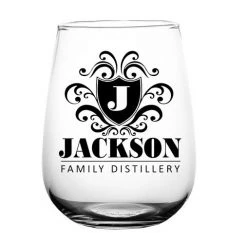BarProducts.com CUSTOMIZABLE - Stemless Wine Glass - 17 Ounce - Crest Design 3