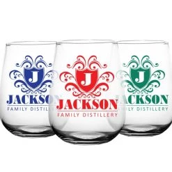 BarProducts.com CUSTOMIZABLE - Stemless Wine Glass - 17 Ounce - Crest Design 3