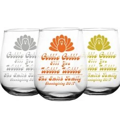 BarProducts.com CUSTOMIZABLE - Stemless Wine Glass - 17 Ounce - Gobble Gobble