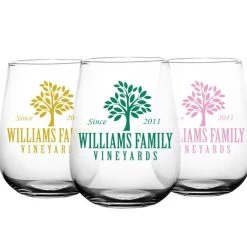 BarProducts.com BAR SUPPLIES CUSTOMIZABLE - Stemless Wine Glass - 17 Ounce - Family Tree