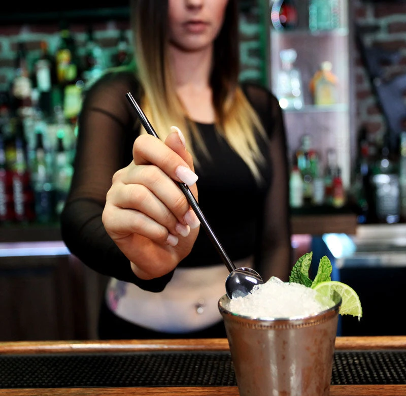 straw-sp-gm-gun-metal-plated-straw-stir-bpc.jpg BarProducts.com Olea™ Straw Spoon - Gunmetal Plated Master Mixology