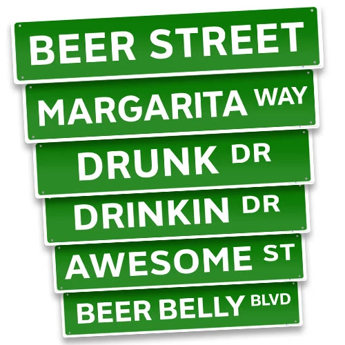 street-signs-25x5-thumbnail.jpg BarProducts.com "Street Signs" Kolorcoat™ Metal Bar Sign BAR DECOR