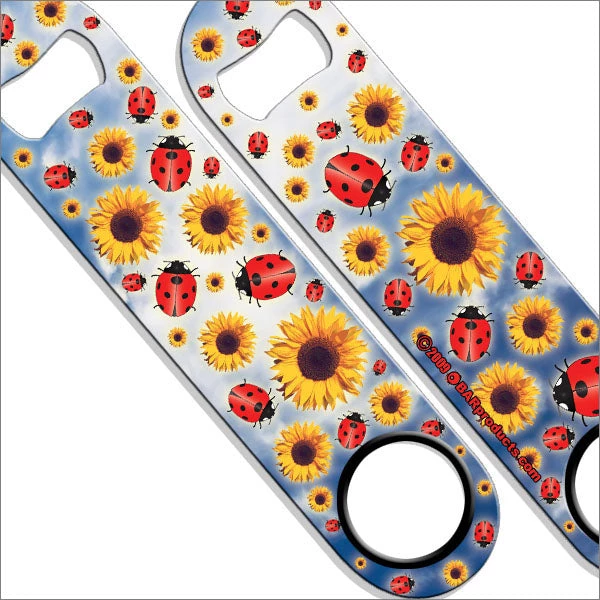sunflower-ladybug-speed-lbl-new_1.jpg BarProducts.com Speed Bottle Opener / Bar Key - Sunflowers & Lady Bugs