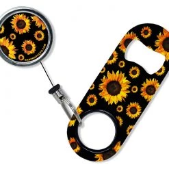 BarProducts.com Kolorcoat™ Mini Opener With Retractable Reel - Sunflowers Bartending Bottle Openers