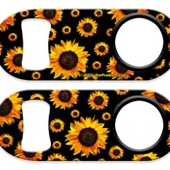 BarProducts.com Kolorcoat™ Mini Opener With Retractable Reel - Sunflowers Bartending Bottle Openers