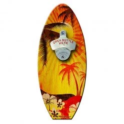 BarProducts Handcrafted Woodshop Made In The USA Sunrise Palm - Wooden Surfboard Wall Mounted Bottle Opener