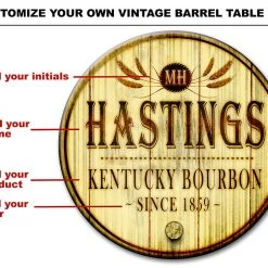 BarProducts Handcrafted Custom Table Top – Wood Barrel Theme – Design 1001 Woodshop Made In The USA