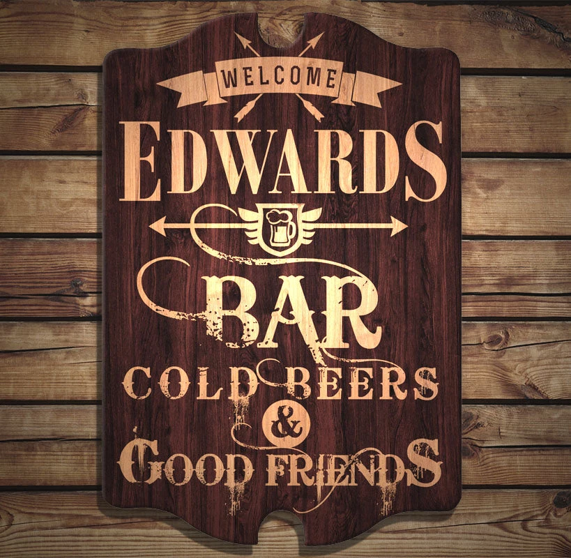 tavern-sign-add-you-name-welcome-bar-web1.jpg BarProducts Handcrafted Custom Tavern Shaped Wood Bar Sign - Bar Welcome