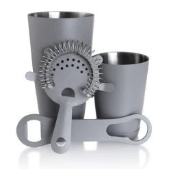 BarProducts.com 4 Piece “Textured Shadow Gray” Bar Tools Set With V-Rod® Bottle Opener