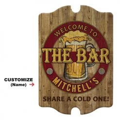 BarProducts.com BAR DECOR Custom Tavern Shaped Wooden Bar Sign - The Bar