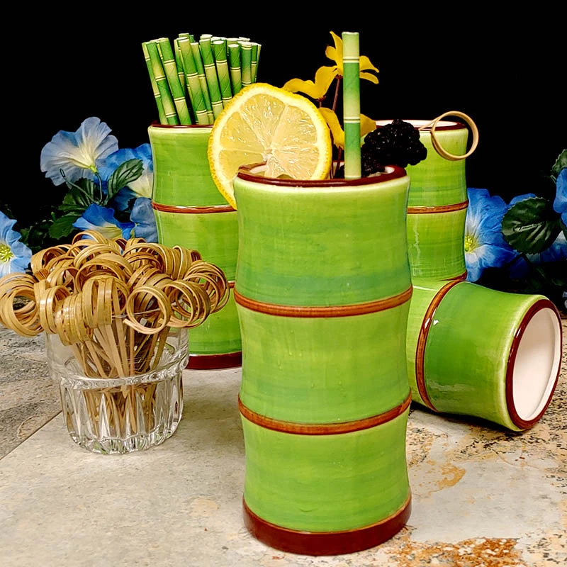 tiki-mug-green-bamboo-set-bpc-5.jpg BarProducts.com BAR TOOLS Tiki Mug Drinkware Set - Green Bamboo