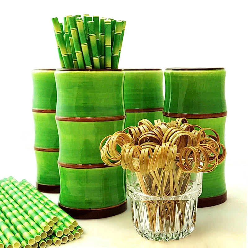 tiki-mug-green-bamboo-set-bpc.jpg BarProducts.com BAR TOOLS Tiki Mug Drinkware Set - Green Bamboo