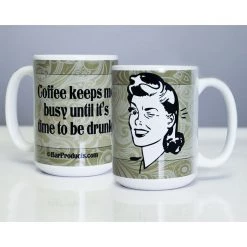 BarProducts.com Kolorcoat™ 15oz. Ceramic Coffee Mug – “Time To Be Drunk” Barista Supplies