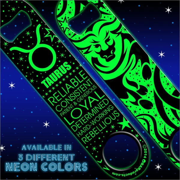 tuarus-neon-speed-opener-green1_7d8b47e1-047b-462b-9a6a-bdd4b2f281fb.jpg BarProducts.com Kolorcoat™ NEON Zodiac Speed Bottle Opener - TAURUS