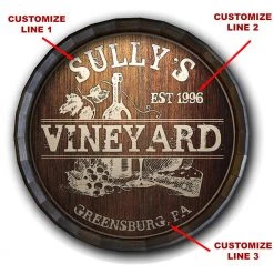 BarProducts Handcrafted Custom Wood Barrel Top Sign – Vineyard