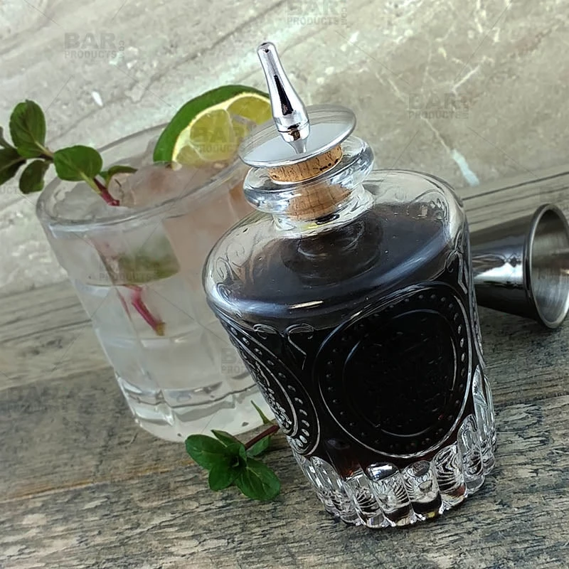 vintage-bitters-bottle-ss-bpc-5.jpg BarProducts.com BarConic® Antique Bitters Bottle W/ Stainless Steel Dasher Cork - 4 Oz Master Mixology