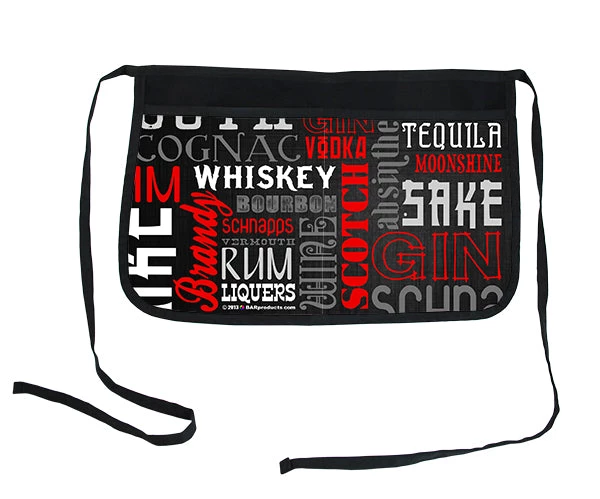 waitress-apron-liquor-names-black.jpg BarProducts.com KITCHEN, DINING & SERVICE "Liquor Names" Two-Pocket Kolorcoat™ Server Apron