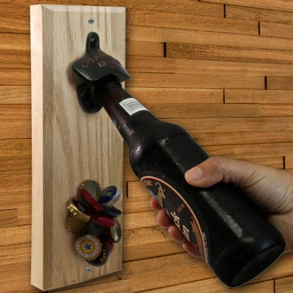 wall-catcher-pine.jpg BarProducts Handcrafted Woodshop Made In The USA Wood Wall Plaque Bottle Opener With Magnetic Cap Catcher