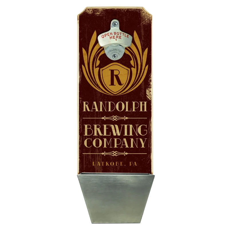 wall-mount-cap-catcher-brewing-co-red-800.jpg Bar Products Bartending Bottle Openers CUSTOMIZABLE Wall Mounted Wood Plaque Bottle Opener & Cap Catcher - Brewing Company