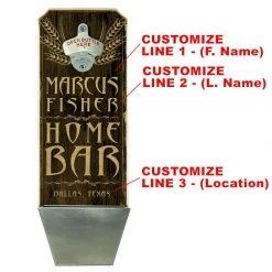 BarProducts.com CUSTOMIZABLE Wall Mounted Wood Plaque Bottle Opener & Cap Catcher - Home Bar Bartending Bottle Openers