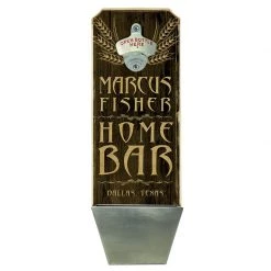 BarProducts.com CUSTOMIZABLE Wall Mounted Wood Plaque Bottle Opener & Cap Catcher - Home Bar Bartending Bottle Openers