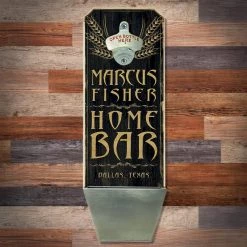 BarProducts.com CUSTOMIZABLE Wall Mounted Wood Plaque Bottle Opener & Cap Catcher - Home Bar Bartending Bottle Openers