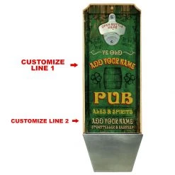 BarProducts.com CUSTOMIZABLE Wall Mounted Wood Plaque Bottle Opener & Cap Catcher - Vintage Irish Pub