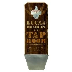 BarProducts.com Bartending Bottle Openers CUSTOMIZABLE Wall Mounted Wood Plaque Bottle Opener & Cap Catcher - Tap Room