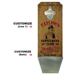 BarProducts.com CUSTOMIZABLE Wall Mounted Wood Plaque Bottle Opener & Cap Catcher - Gentlemen's Club